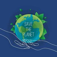 feliz día de la Tierra. día de la tierra, 22 de abril con el globo terráqueo, mapa mundial y manos para salvar el medio ambiente, salvar el planeta verde limpio, concepto ecológico. tarjeta para el día mundial de la tierra. diseño vectorial vector