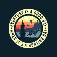 colorful hunting adventure badge design with pointer hunting dog vector