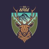 adventure deer and nature scene badge vector