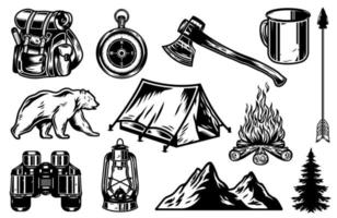 Vintage camping and outdoor adventure elements vector