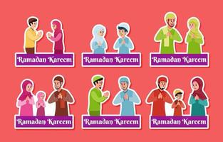 Set of Ramadan Family Gathering Sticker vector