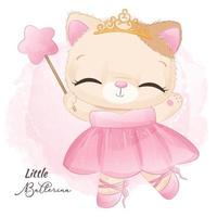 Adorable little cat ballerina in watercolor illustration vector
