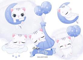 Cute Cat Collection in watercolor illustration vector