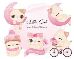 Cute Cat Collection in watercolor illustration vector