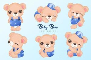 Adorable little bear in watercolor illustration vector