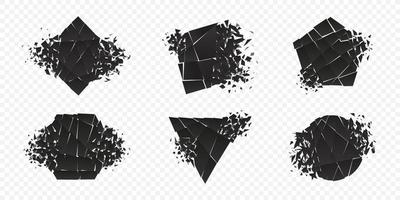 Shape explosion broken and shattered flat style design vector illustration set