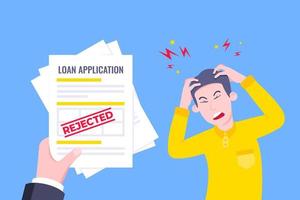 Sad man and rejected loan application form flat style design vector illustration.