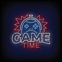 Game Time Neon Signs Style Text Vector