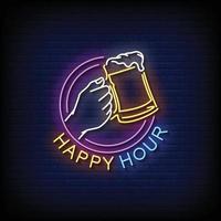 Happy Hour Neon Signs Style Text Vector