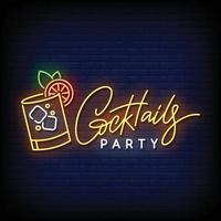 Cocktail Party Neon Signs Style Text Vector