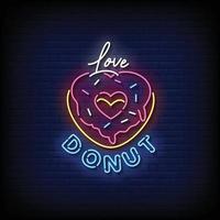 amor donut letreros de neón estilo texto vector