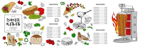 cocina shawarma e ingredientes para kebab. vector