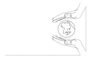 Continuous one line drawing. Hand holding Earth globe. Vector illustration.