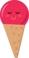 ice cream in a waffle cone with a smile. single element in flat style. sweet dessert cartoon character face vector