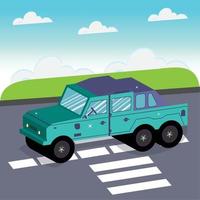 Isolated 3d blue jeep vehicle down the street Vector