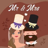 Happy avatar couple with hats Wedding colored template Vector