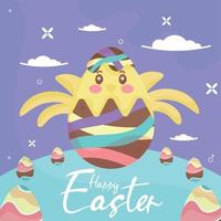 lindo pollito kawaii decorado huevo de pascua felices pascuas temporada vector