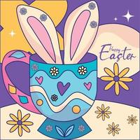 orejas de conejo en una taza decorada vector de temporada de pascua feliz