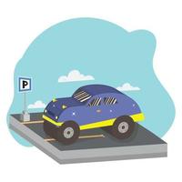 coche púrpura 3d aislado en un vector de ranura de estacionamiento