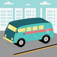 Isolated blue 3d van vehicle on a street Vector