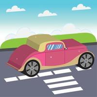 3D car rolling down the street vector