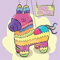 piñata mexicana de burro aislado. cartel de cinco de mayo - vector