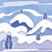hermoso paisaje de invierno azul frío con colinas y árboles vector