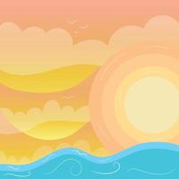 Orange summer landscape with sun and ocean Vector