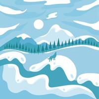 Beautiful light blue winter landscape with hills and trees Vector