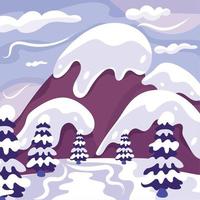 hermoso paisaje de invierno de color con colinas y árboles vector