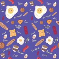 Colored pattern background with sausages bread and eggs Vector