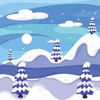 paisaje de invierno azul claro con colinas y árboles vector
