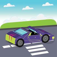 3D car rolling down the street vector