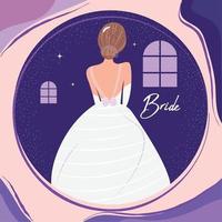 Isolated happy bride with wedding dress Wedding colored template Vector