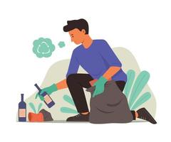 Man Sorting Waste to Recycle. vector