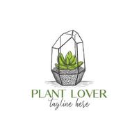 Ornamental plant illustration logo in exclusive frame