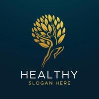 Health care logo with a natural jump and leaf vector