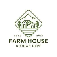 concepto de logotipo de granja y casa con estilo de arte lineal. inmobiliaria - plantilla de diseño de entorno. ilustración vectorial