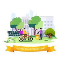 World Environment Day with People caring for the earth. save planet flat vector illustration