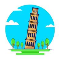 Tower Of Pisa icon flat isolated ilustration vector. Building Traveling Icon in Italy. vector
