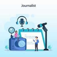 Journalist header concept. Newspaper, internet and journalism. Vector illustration in cartoon style
