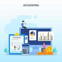 Accountant Flat vector illustration. Concept of the tax calculating and financial analysis.