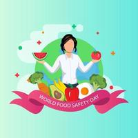 Ilustración de diseño de vector de tarjeta de celebración del día mundial de la seguridad alimentaria. vector plano