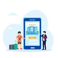 Online hotel booking. Easy travelling with online booking apps. Flat vector template