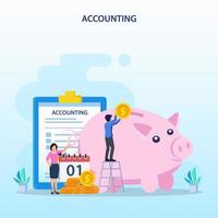 Accountant Flat vector illustration. Concept of the tax calculating and financial analysis.