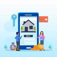 comprar bienes raíces en línea en el concepto de ilustración de vector de aplicación de teléfono móvil.