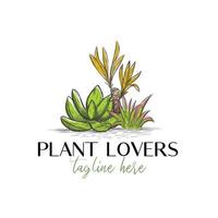 Ornamental plant illustration logo in exclusive frame vector