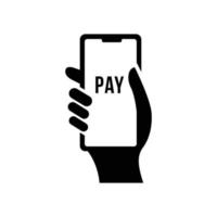 Hand holding a mobile phone. Pay logo icon vector