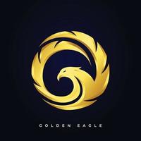 Golden Eagle Logo design vector template Circle shape Emblem. Luxury corporate heraldic Falcon Phoenix Hawk bird Logotype concept icon.