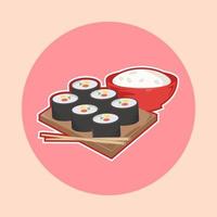 juego de sushi rollos con caviar de pescado rojo. comida tradicional japonesa. palillos. vector